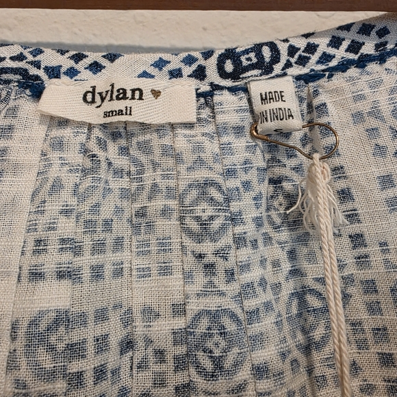 NWT Dylan Mosaic Blouse Embroidered Border Indigo Peasant Size Small - Picture 7 of 14